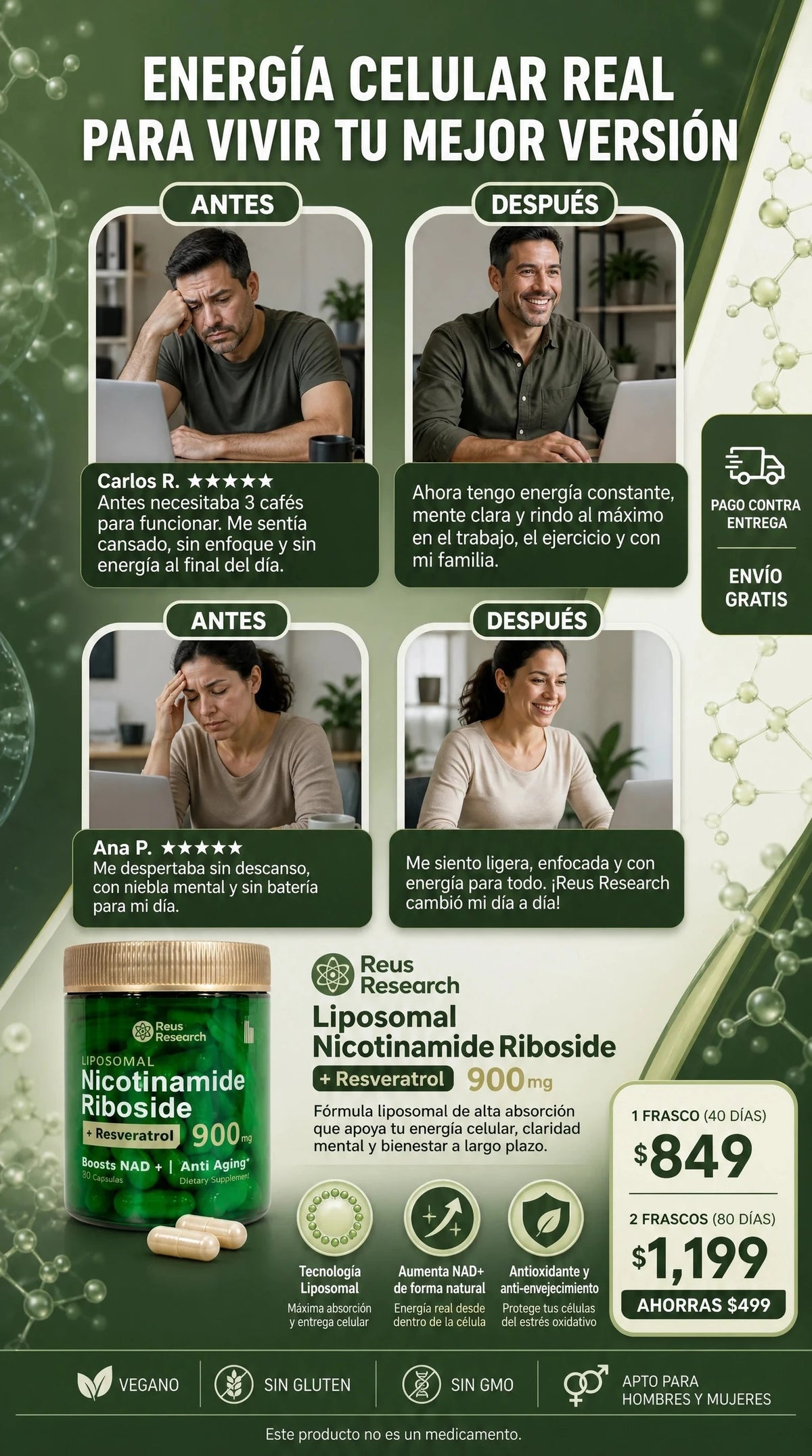 Nicotinamida Ribósido Liposomal + Resveratrol - Vitalidad - Imagen 2